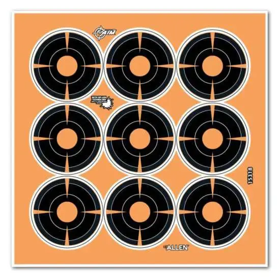 Allen 15318 EZ Aim Splash Self-Adhesive Paper 2" Bullseye Orange Target Paper w/Black Target 12 Per Pack