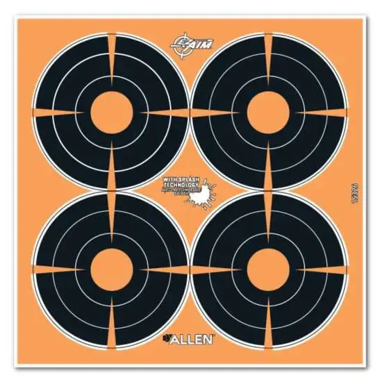 Allen 15326 EZ Aim Splash Self-Adhesive Paper 3" Bullseye Orange Target Paper w/Black Target 12 Per Pack