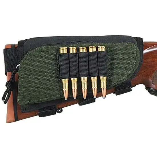 Allen 20550 Buttstock Shell Holder With Pouch 5 Rounds Green/Black Cordura Nylon