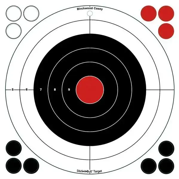 Birchwood Casey 33912 Stick-A-Bull Self-Adhesive Paper 12" Bullseye White Target Paper w/Black Target & Red Accents 5 Per Pack