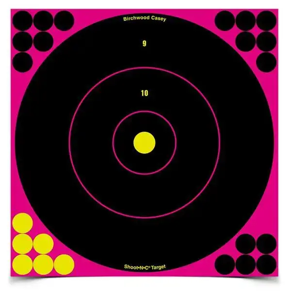 Birchwood Casey 34027 Shoot-N-C Self-Adhesive Paper 12" Bullseye Pink Target Paper w/Black Target 5 Per Pack
