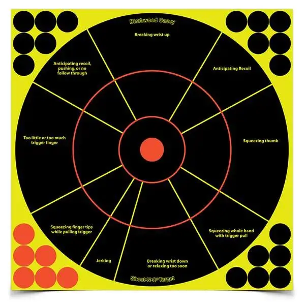 Birchwood Casey 34032 Shoot-N-C Handgun Trainer Self-Adhesive Paper 12" Circle Yellow Target Paper w/Black Target & Red Accents 5 Per Pack