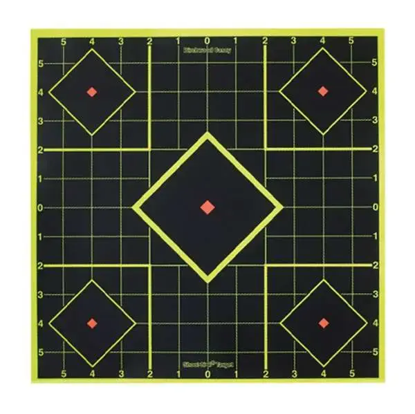 Birchwood Casey 34105 Shoot-N-C Self-Adhesive Paper 8" 5-Diamond Yellow Target Paper w/Black Target & Red Accents 6 Per Pack
