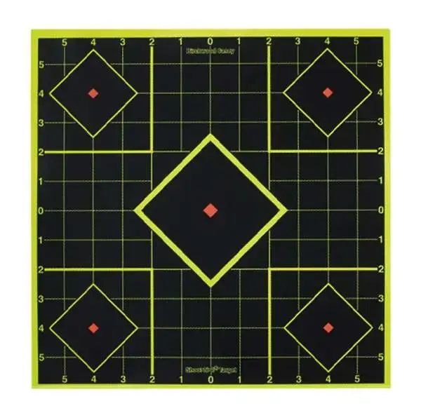 Birchwood Casey 34112 Shoot-N-C Sight-In Self-Adhesive Paper 8" 5-Diamond Yellow Target Paper w/Black Target & Red Accents 15 Per Pack