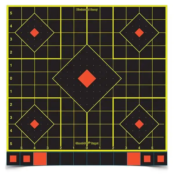 Birchwood Casey 34214 Shoot-N-C Sight-In Self-Adhesive Paper 12" 5-Diamond Black Target Paper w/Black Target & Red/Yellow Accents 12 Per Pack