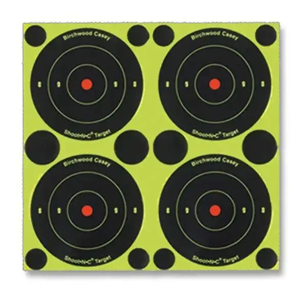 Birchwood Casey 34315 Shoot-N-C Self-Adhesive Paper 3" Bullseye Yellow Target Paper w/Black Target & Red Accents 12 Per Pack