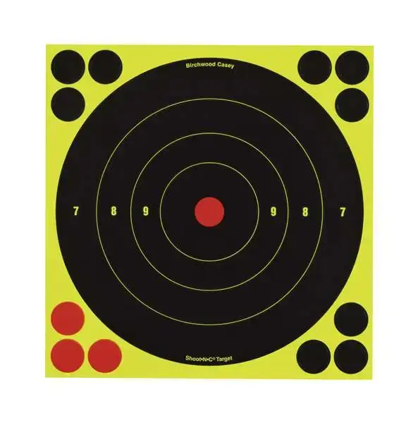 Birchwood Casey 34805 Shoot-N-C Self-Adhesive Paper 8" Bullseye Yellow Target Paper w/Black Target & Red Accents 6 Per Pack