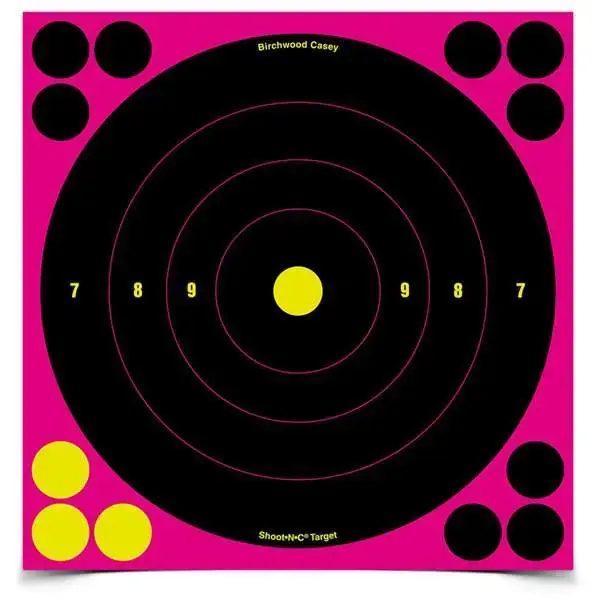 Birchwood Casey 34808 Shoot-N-C Self-Adhesive Paper 8" Bullseye Pink Target Paper w/Black Target 6 Per Pack
