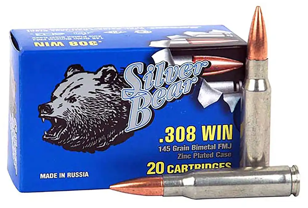BEAR SILVER 308WIN 145GR FMJ 20 Round Box
