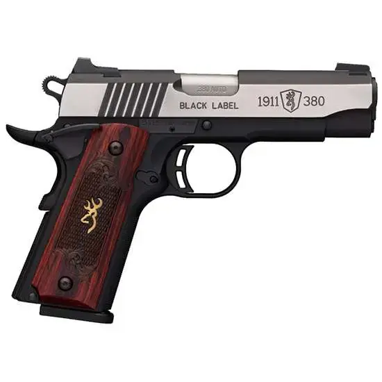 Browning 051915492 1911-380 Black Label Medallion Pro Compact 380 ACP 3.63" 8+1 Black Black Stainless Steel Rosewood w/Gold Buckmark Inlay Grip Night Sights