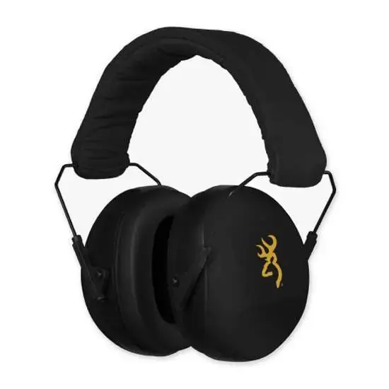 Browning 12682 Buckmark II Hearing Protector Plastic 26 dB Over the Head Black Ear Cups w/Black Band & Yellow Buckmark Logo