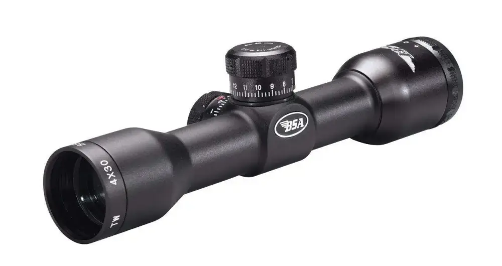 BSA TW4X30 Tactical Weapon 4x 30mm Obj 22 ft @ 100 yds FOV 1" Tube Black Finish Mil-Dot with SKS/AR Mount