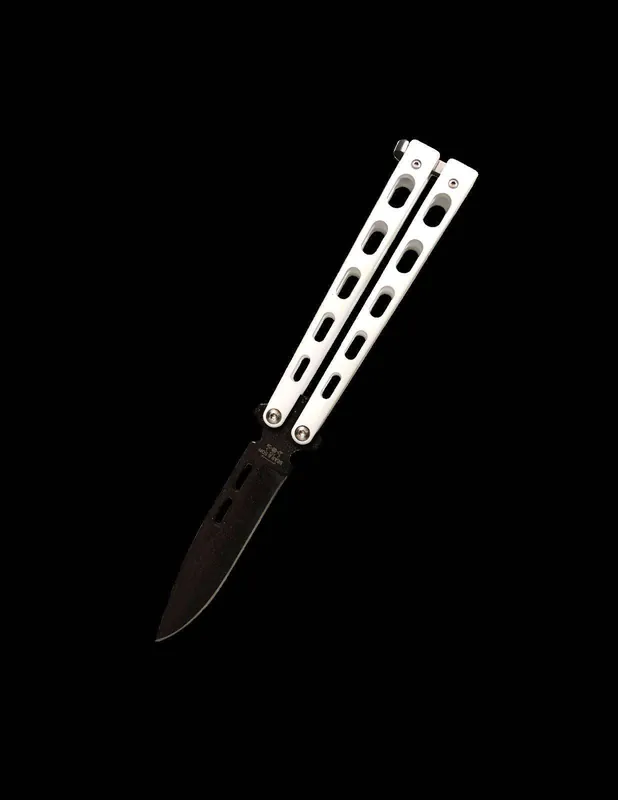 BEAR & SONS 5" WHITE BTTRFLY 1095 PWDR CT SPEAR PT BLD
