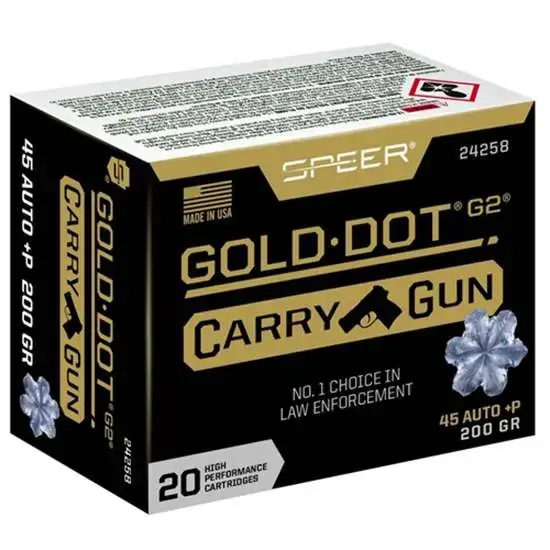 Speer Ammo 24258 Gold Dot Carry Gun 45 ACP +P 200 gr Hollow Point (HP) 20 Round Box