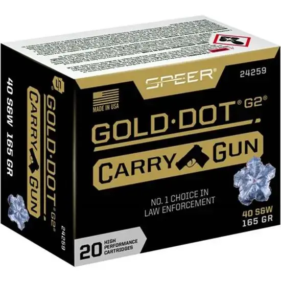Speer Ammo 24259 Gold Dot Carry Gun 40 S&W 165 gr Hollow Point (HP) 20 Round Box
