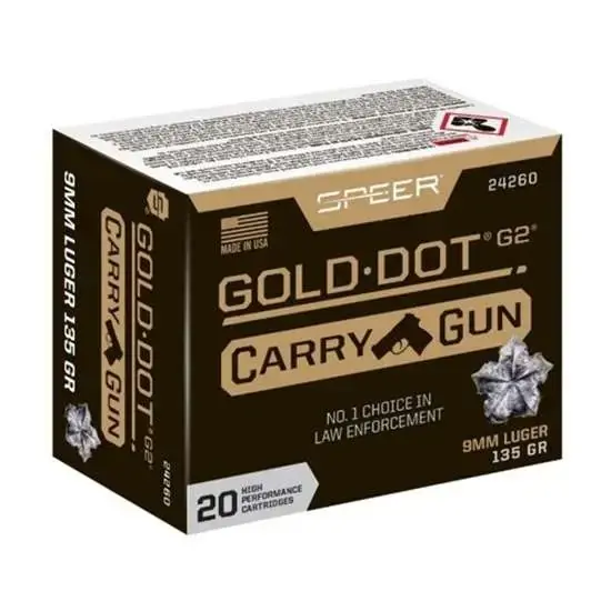 Speer Ammo 24260 Gold Dot Carry Gun 9mm Luger 135 gr G2 20 Round Box