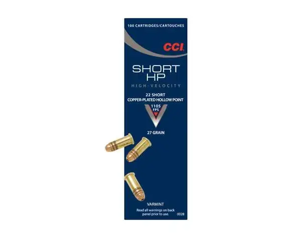 CCI 0028 Varmint 22 Short 27 gr Copper Plated Hollow Point (CPHP) 100 Round Box