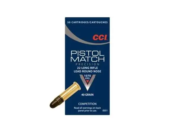 CCI 0051 Competition Pistol Match 22 LR 40 gr Lead Round Nose (LRN) 50 Round Box