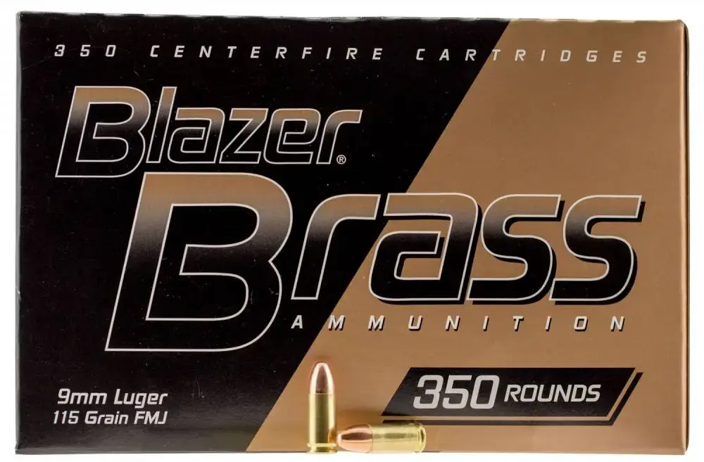 CCI 52001 Blazer Brass 9mm Luger 115 gr Full Metal Jacket (FMJ) 350 Round Box