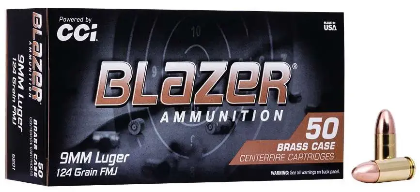 CCI Blazer Brass 9mm 124 gr 50RD/Bx 20Bx/Cs