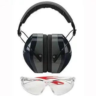 Champion Targets 40622 Eyes And Ears Combo 26 dB Over the Head Black Ear Cups w/Black Band Muffs, Clear Lens Glasses