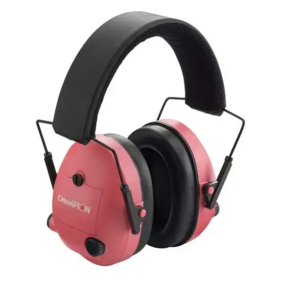 Champion Targets 40975 Electronic Muffs 25 dB Over the Head Pink Ear Cups w/Black Band