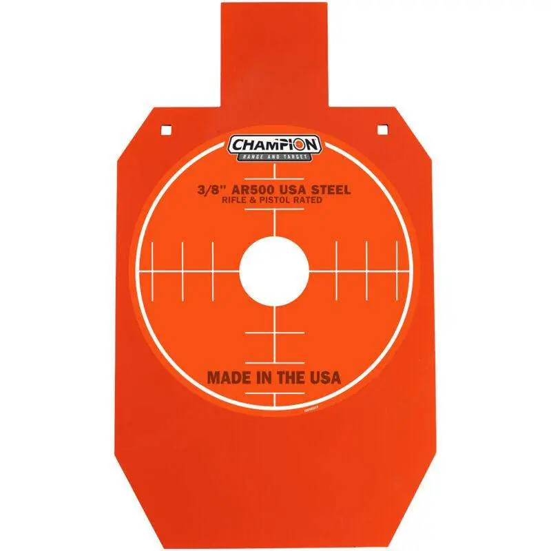 Champion Targets 44907 Center Mass Metal Target Pistol/Rifle Orange AR500 Steel/ 66% IPSC Silhouette 3/8" Thick Hanging