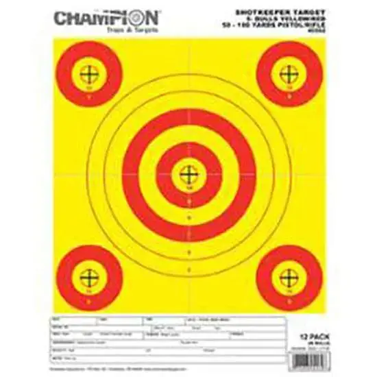 Champion Targets 45562 Shotkeeper 5-Bullseye Hanging Paper Target 8.50" x 11" 12 Per Pack
