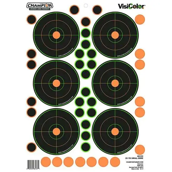 Champion Targets 46133 VisiColor Self-Adhesive Paper 8.50" x 11.50" Bullseye 5 Per Pack w/90 Pasters for Small Bore @ 25 yds