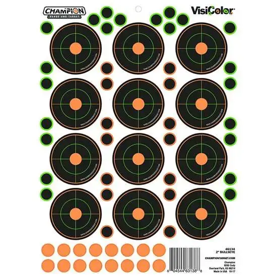 Champion Targets 46134 VisiColor Self-Adhesive Paper 8.50" x 11.50" 2" Bullseye 5 Per Pack w/60 Pasters
