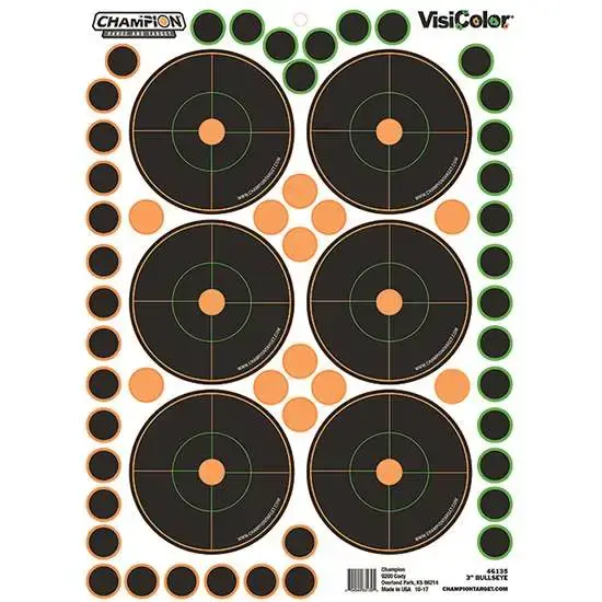 Champion Targets 46135 VisiColor Self-Adhesive Paper 3" Bullseye 5 Per Pack w/150 Pasters
