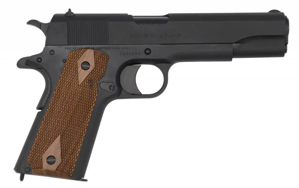Colt Mfg O1911M 1911 WWI Reproduction 45 ACP 5.00" 7+1 Matte Blued Double Diamond Checkered Wood Grip