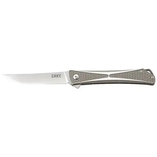 Columbia River 7530 Crossbones 3.54" Plain Satin AUS 8 Gray Anodized Aluminum Handle Folding