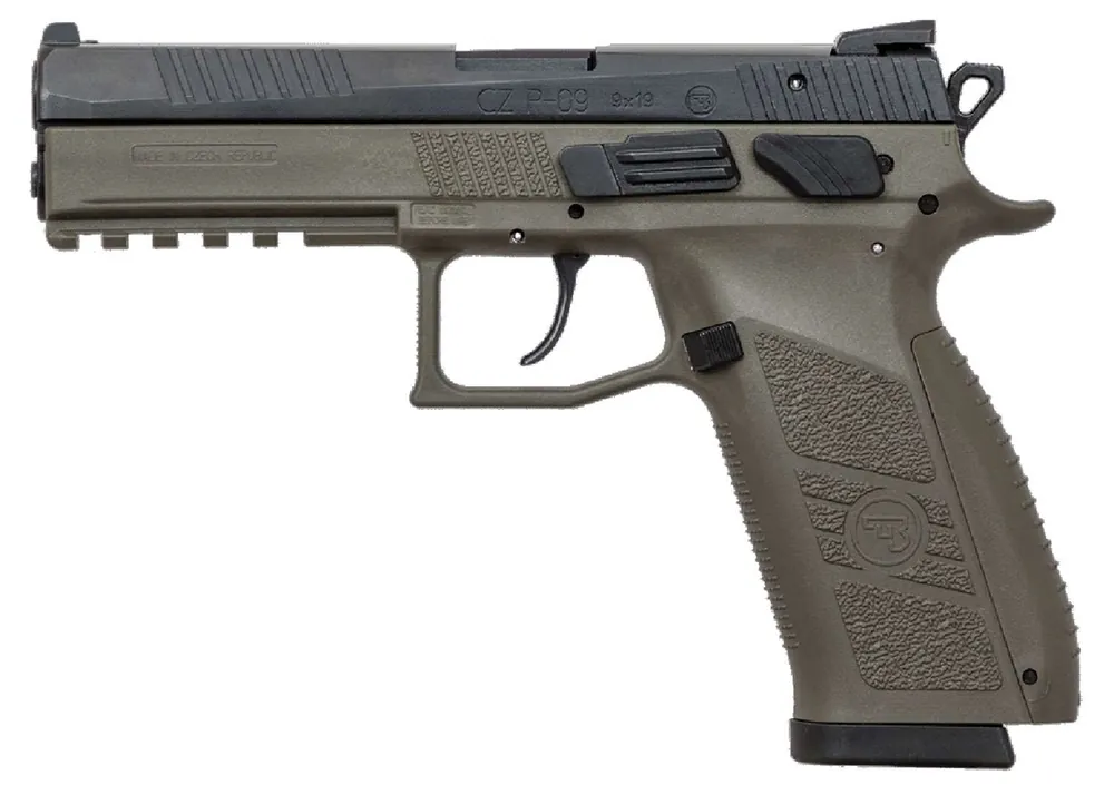 CZ 01268 P-09 9mm Luger 4.54" 10+1 Black Slide OD Green Polymer Grip Night Sights