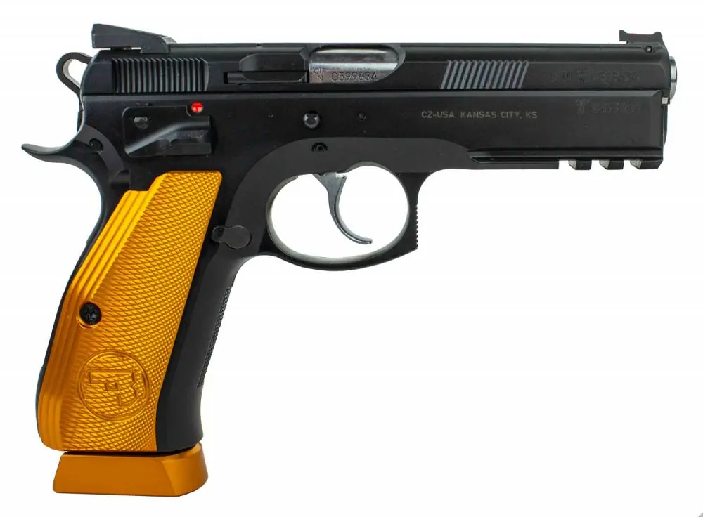 CZ 91764 CZ 75 SP-01 Shadow 9mm Luger Single/Double 4.60" 17+1 Orange Aluminum Grip Black Steel Frame Black Slide