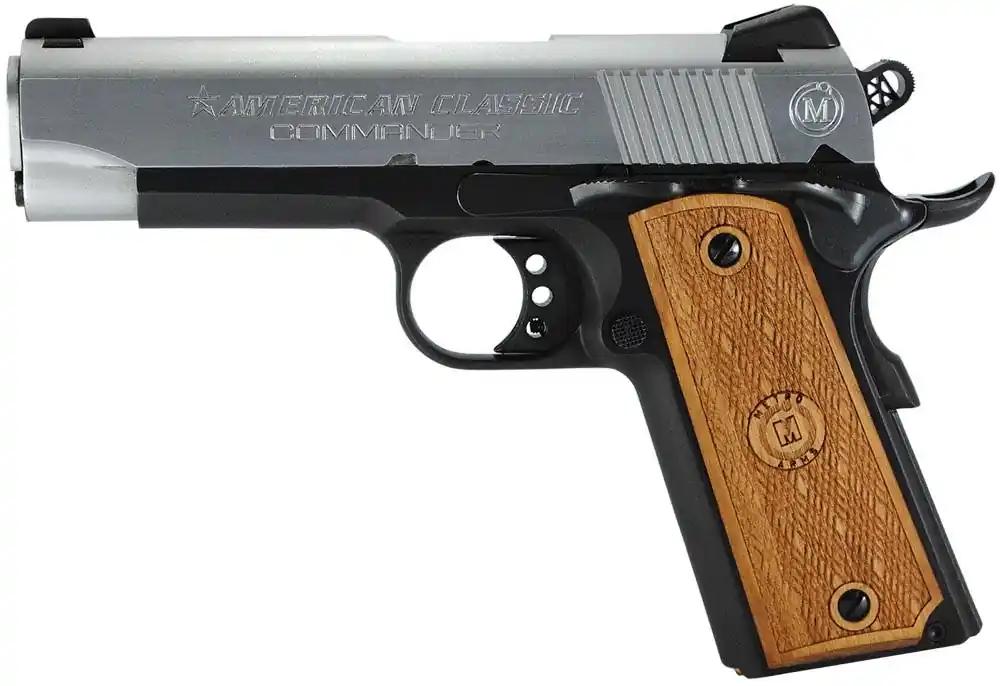 American Classic ACC45DT 1911 Commander 45 ACP 4.25" 8+1 Blued Hard Chrome Slide Hardwood Grip