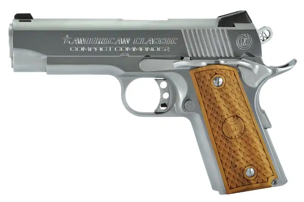 American Classic ACCC45C 1911 Compact Commander 45 ACP 4.25" 7+1 Chrome Hard Hardwood Grip