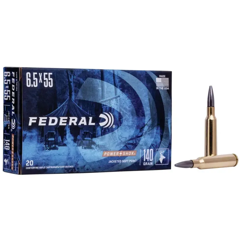 Federal 6555B Power-Shok 6.5x55 Swedish 140 gr Jacketed Soft Point (JSP) 20 Round Box