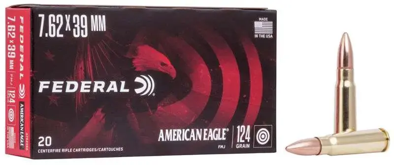 Federal A76239A American Eagle 7.62x39mm 124 gr Full Metal Jacket (FMJ) 20 Round Box