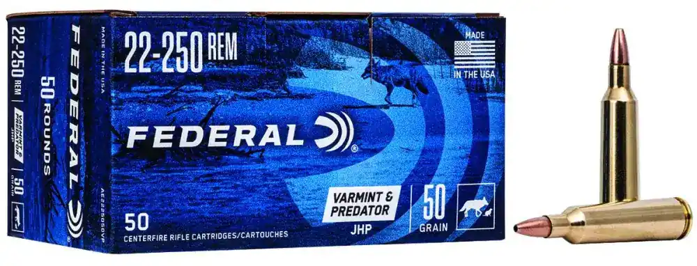 Federal AE2225050VP American Eagle Varmint & Predator 22-250 Rem 50 gr Jacketed Hollow Point (JHP) 50 Round Box