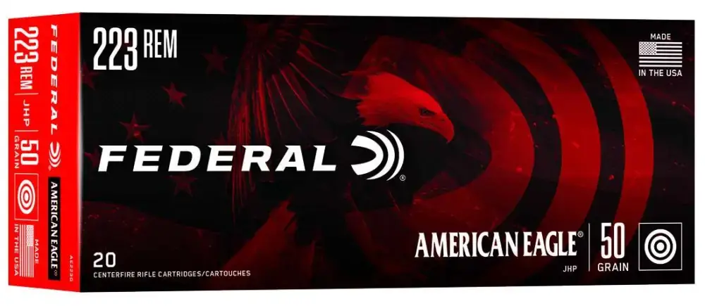 Federal AE223G American Eagle 223 Rem 50 gr Jacketed Hollow Point (JHP) 20 Round Box