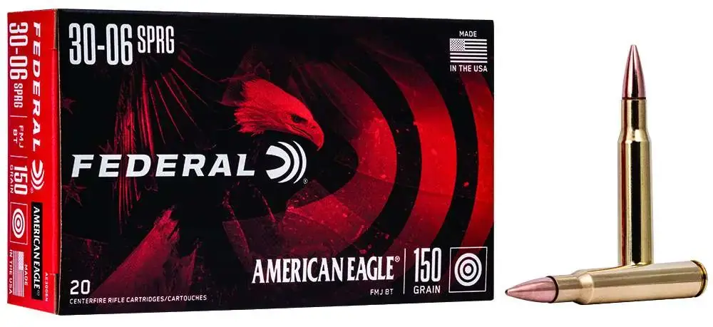 Federal AE3006N American Eagle 30-06 Springfield 150 gr Full Metal Jacket Boat Tail (FMJBT) 20 Round Box