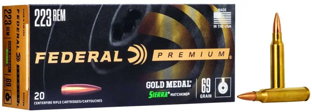 Federal GM223M Gold Medal 223 Rem 69 gr Sierra MatchKing Boat-Tail Hollow Point (BTHP) 20 Round Box