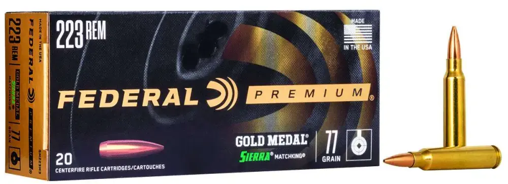 Federal GM223M3 Gold Medal 223 Rem 77 gr Sierra MatchKing Boat-Tail Hollow Point (BTHP) 20 Round Box