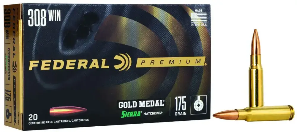 Federal GM308M2 Gold Medal 308 Win 175 gr Sierra MatchKing Boat-Tail Hollow Point (BTHP) 20 Round Box