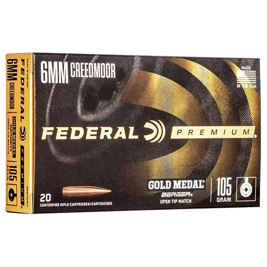 Federal GM65CRDBH1 Gold Medal 6mm Creedmoor 105 gr Berger Hybrid Open Tip Match 20 Round Box