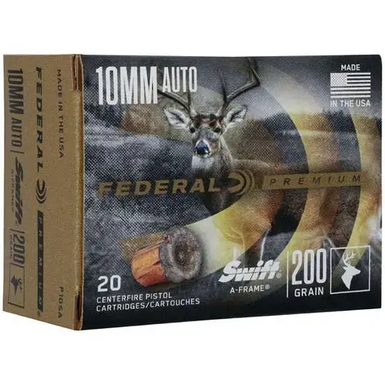 Federal P10SA Premium 10mm Auto 200 gr Swift A-Frame (SWFR) 20 Round Box