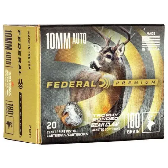 Federal P10T1 Premium 10mm Auto 180 gr Trophy Bonded Bear Claw Jacketed Soft Point (TBJSP) 20 Round Box
