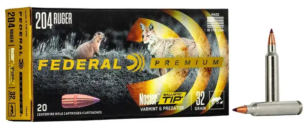 Federal P204B Premium V- Shok 204 Ruger 32 gr Nosler Ballistic Tip (NBT) 20 Round Box