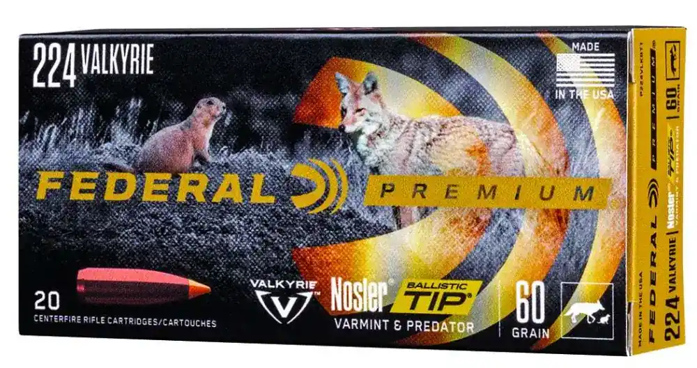 Federal P224VLKBT1 Premium V- Shok 224 Valkyrie 60 gr Nosler Ballistic Tip (NBT) 20 Round Box
